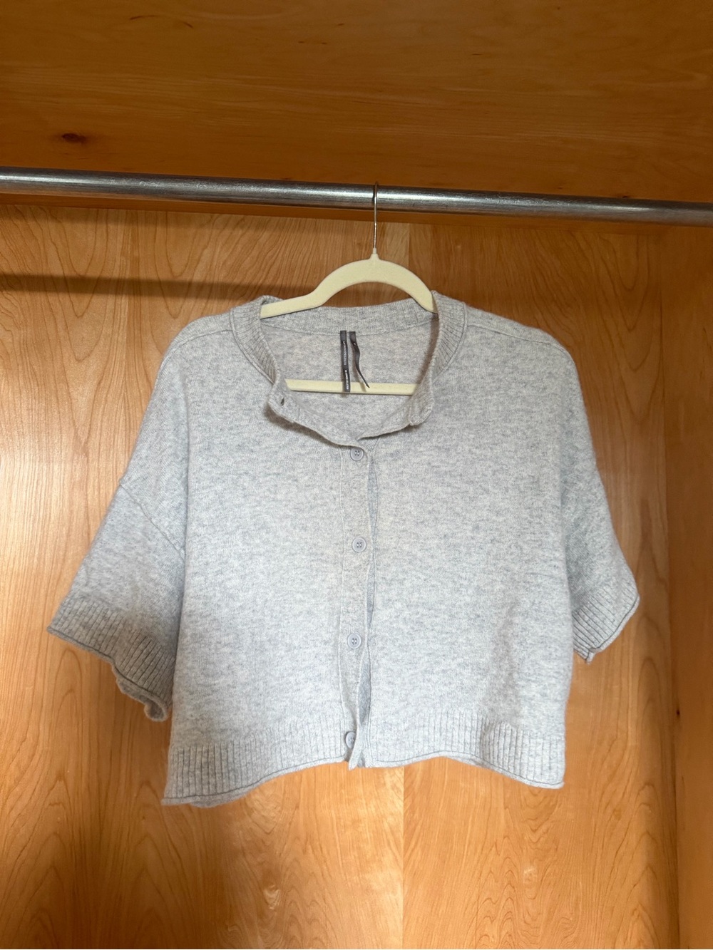 Anthropologie Light Gray Cashmere Short-Sleeve Button Cardigan Sweater